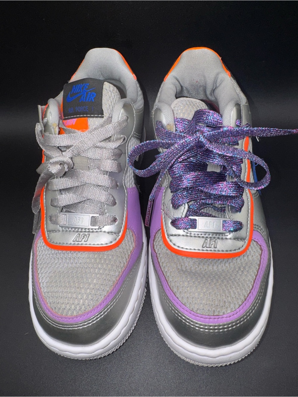 Nike Air Force 1 Shadow Metallic Silver Hyper Blue Pink Sneakers Women’s 7.5 - Picture 10 of 17